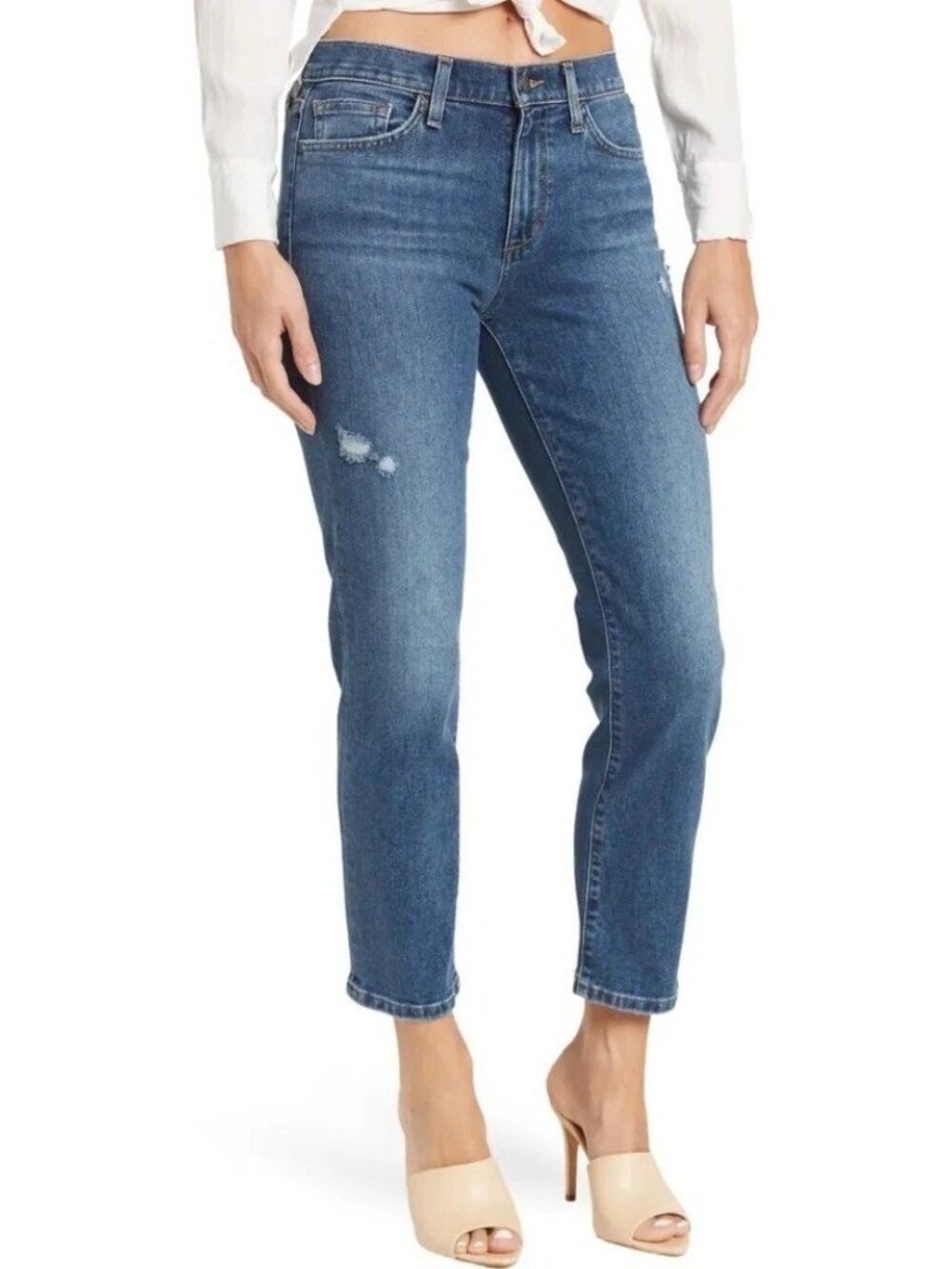 NWT Joes Jeans Women's 31 Blue Straight Crop Distressed Denim Jeans New B1307